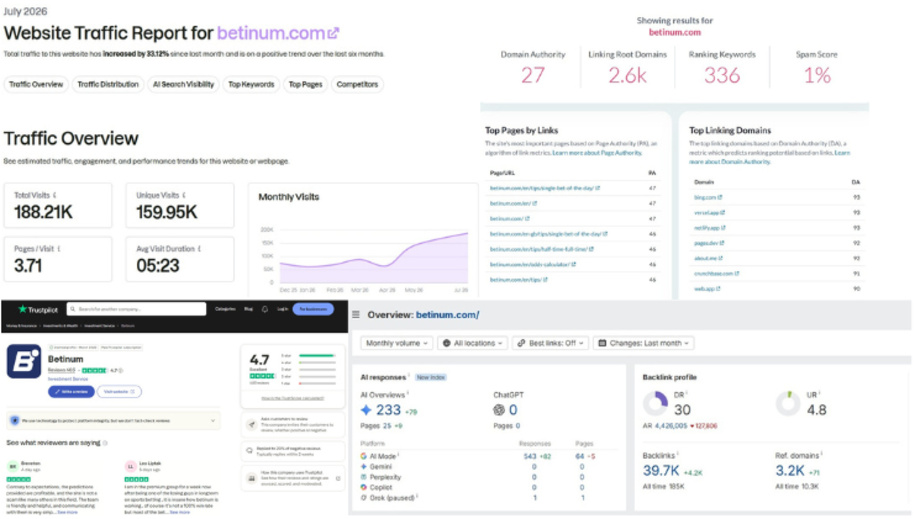 seo-tools-collage Collage of reports from SEO tools for Betinum